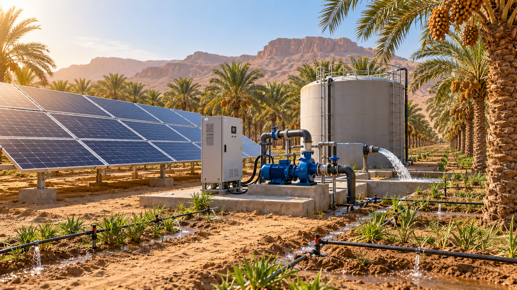 Como escolher um inversor para bombas solares de 22 kW para uma fazenda de tâmaras na Arábia Saudita?