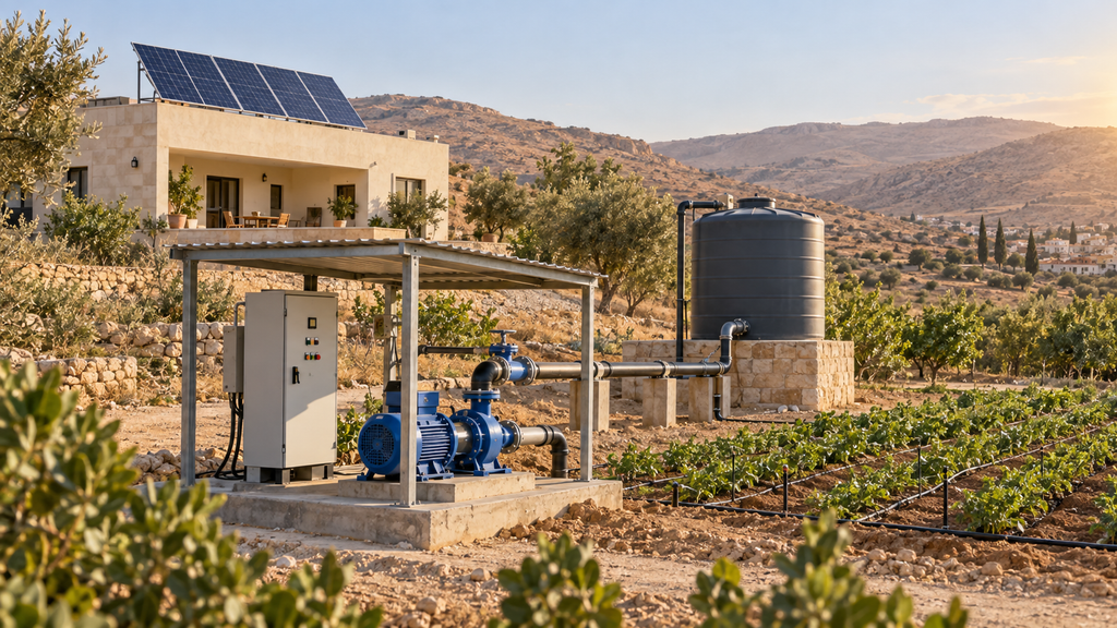 ¿Cómo se puede mover una bomba trifásica de 380 voltios cuando la fuente eléctrica es monofásica de 220 voltios en Jordania?