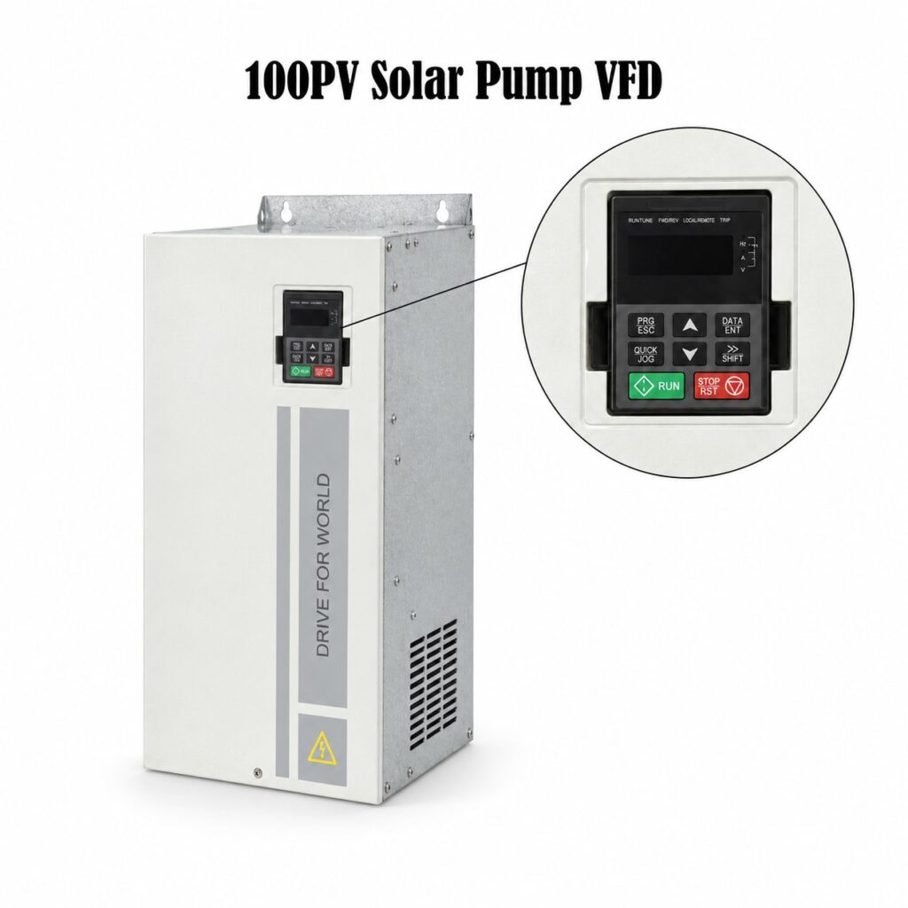 Solar pump inverter keypad and display close-up
